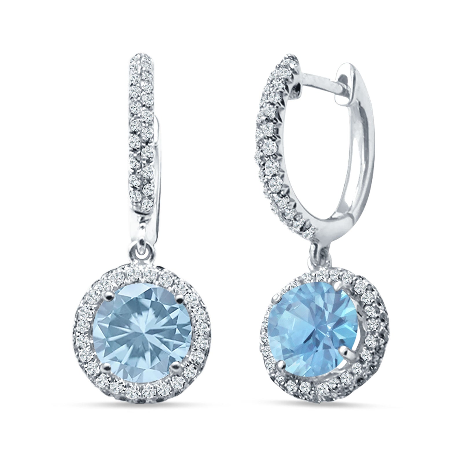 Round Halo Drop Dangle Hoop Earring Cubic Zirconia 925 Sterling Silver