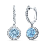 Round Halo Drop Dangle Hoop Earring Cubic Zirconia 925 Sterling Silver