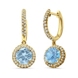 Round Halo Drop Dangle Hoop Earring Cubic Zirconia 925 Sterling Silver