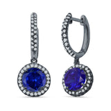 Round Halo Drop Dangle Hoop Earring Cubic Zirconia 925 Sterling Silver