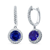 Round Halo Drop Dangle Hoop Earring Cubic Zirconia 925 Sterling Silver