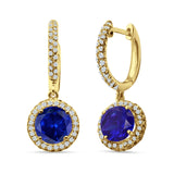 Round Halo Drop Dangle Hoop Earring Cubic Zirconia 925 Sterling Silver