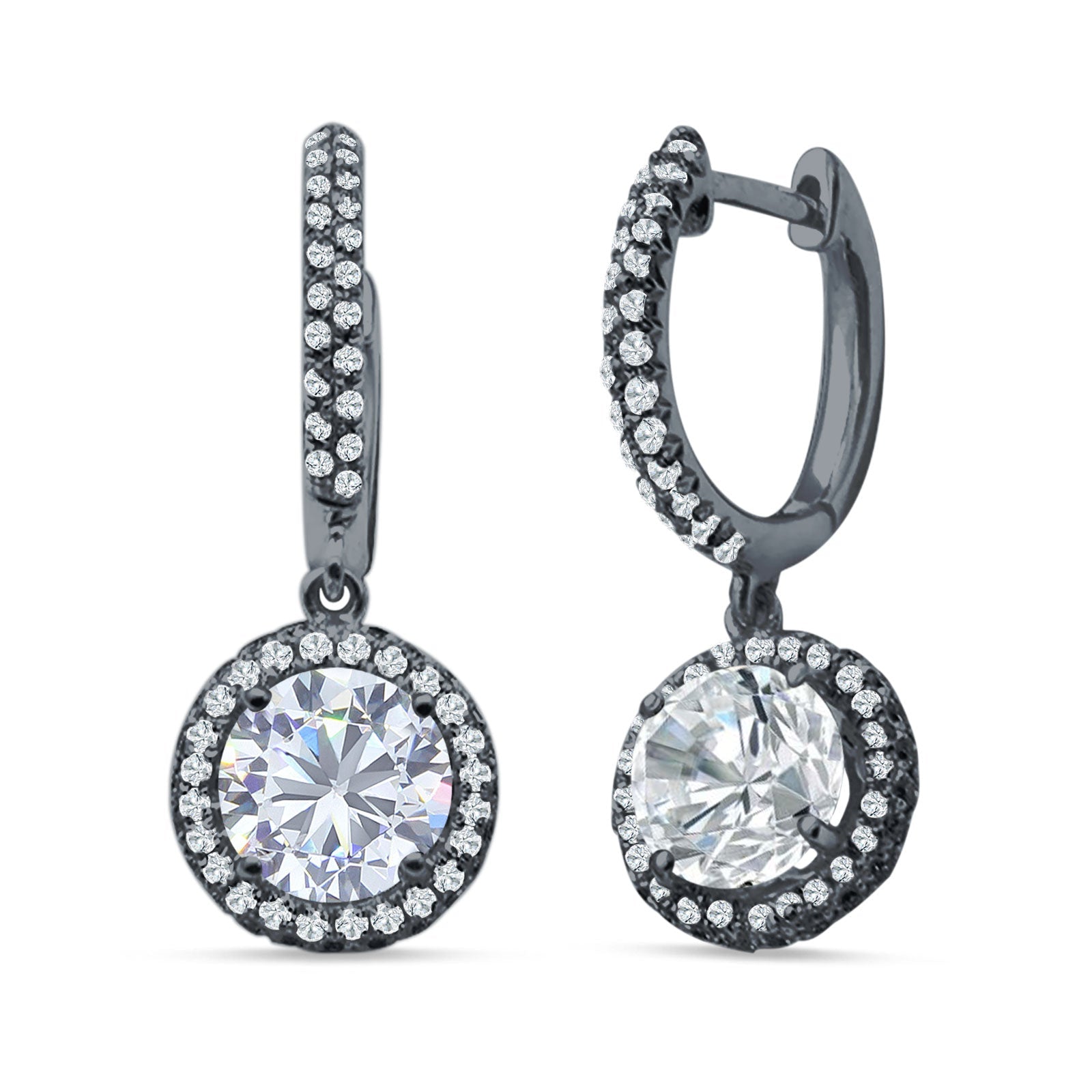 Round Halo Drop Dangle Hoop Earring Cubic Zirconia 925 Sterling Silver