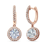 Round Halo Drop Dangle Hoop Earring Cubic Zirconia 925 Sterling Silver