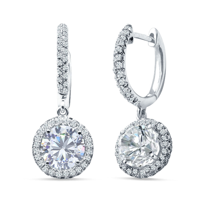 Round Halo Drop Dangle Hoop Earring Cubic Zirconia 925 Sterling Silver
