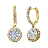 Round Halo Drop Dangle Hoop Earring Cubic Zirconia 925 Sterling Silver