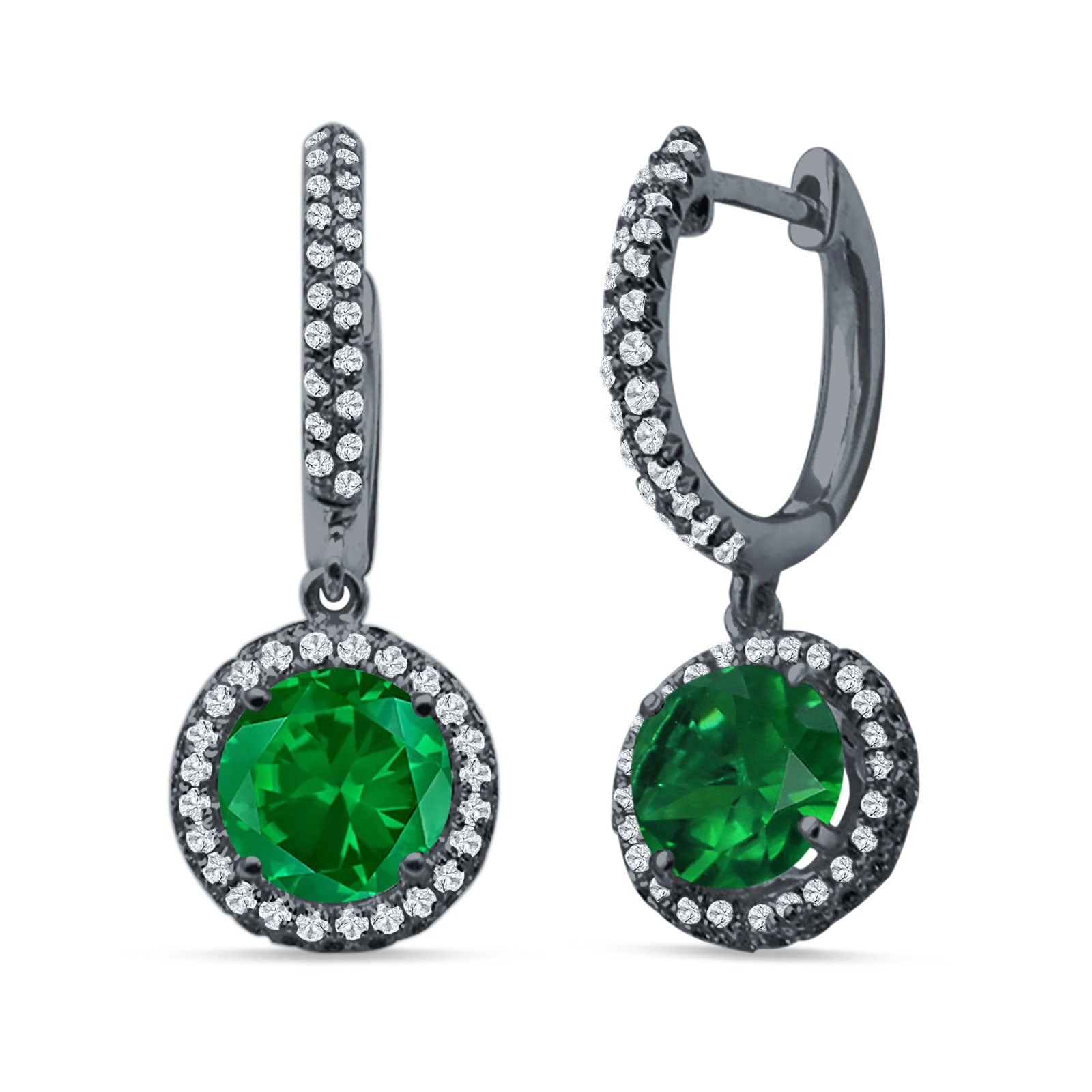 Round Halo Drop Dangle Hoop Earring Cubic Zirconia 925 Sterling Silver