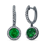 Round Halo Drop Dangle Hoop Earring Cubic Zirconia 925 Sterling Silver