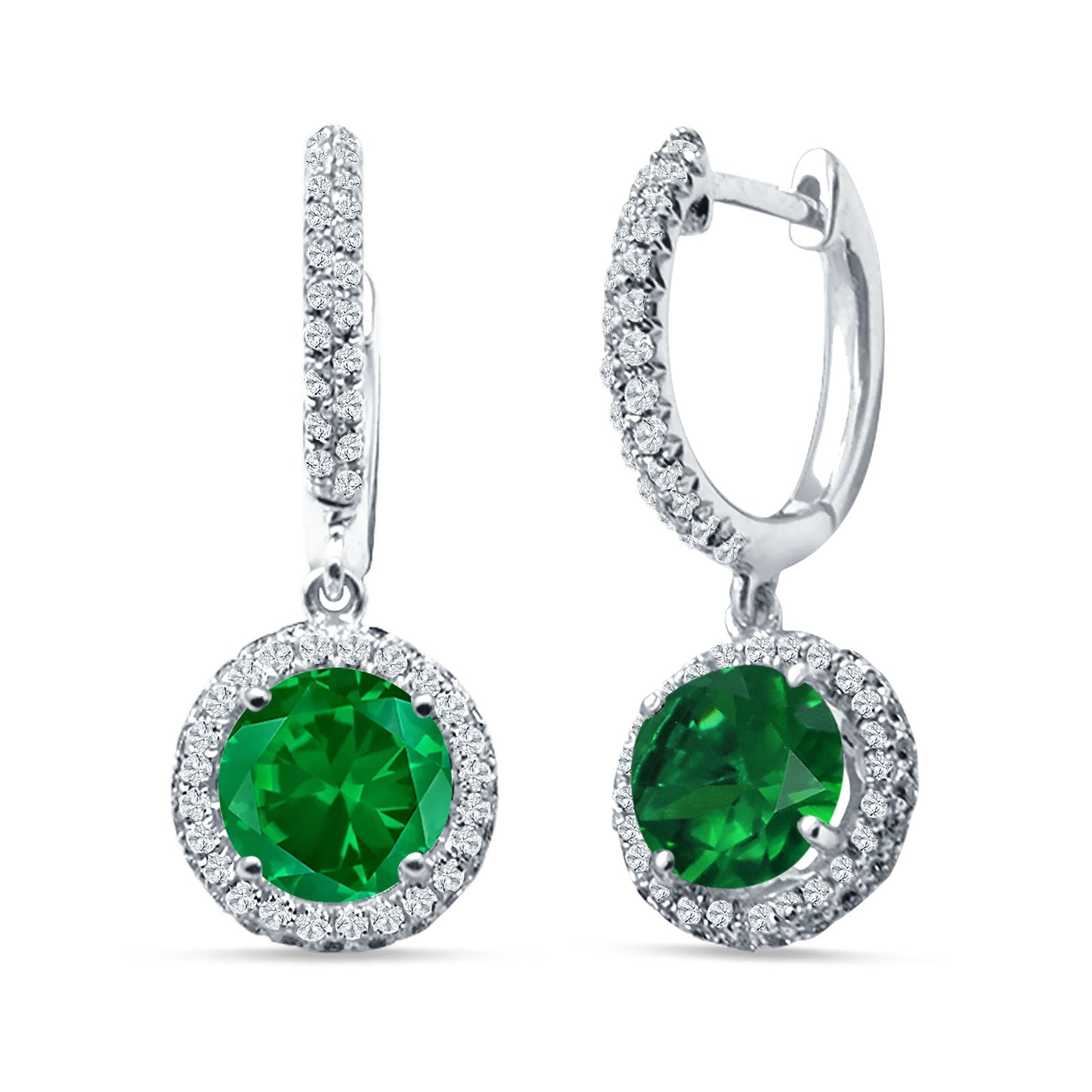 Round Halo Drop Dangle Hoop Earring Cubic Zirconia 925 Sterling Silver