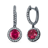 Round Halo Drop Dangle Hoop Earring Cubic Zirconia 925 Sterling Silver