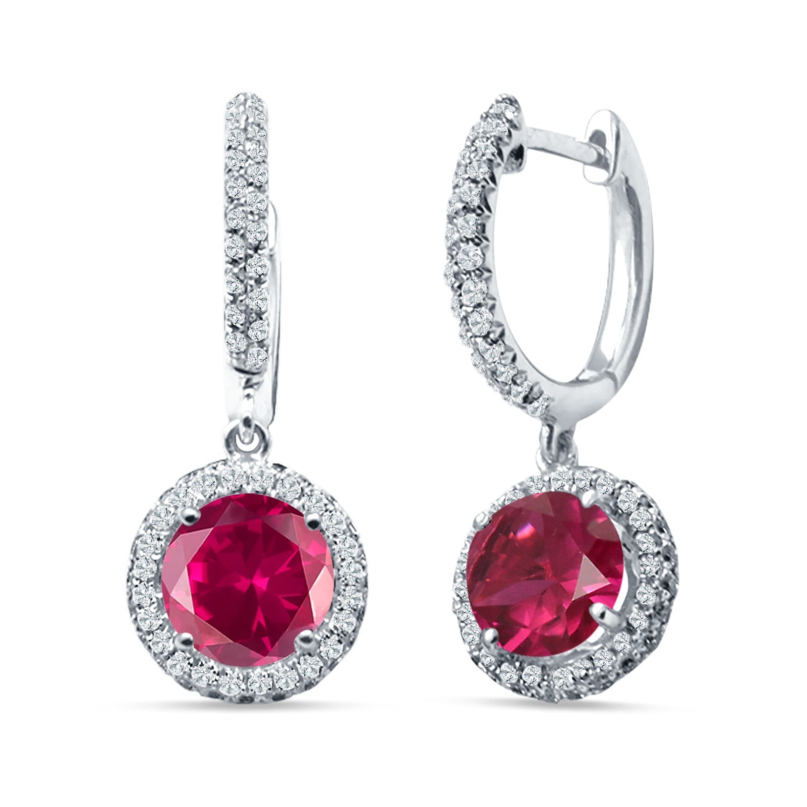 Round Halo Drop Dangle Hoop Earring Cubic Zirconia 925 Sterling Silver
