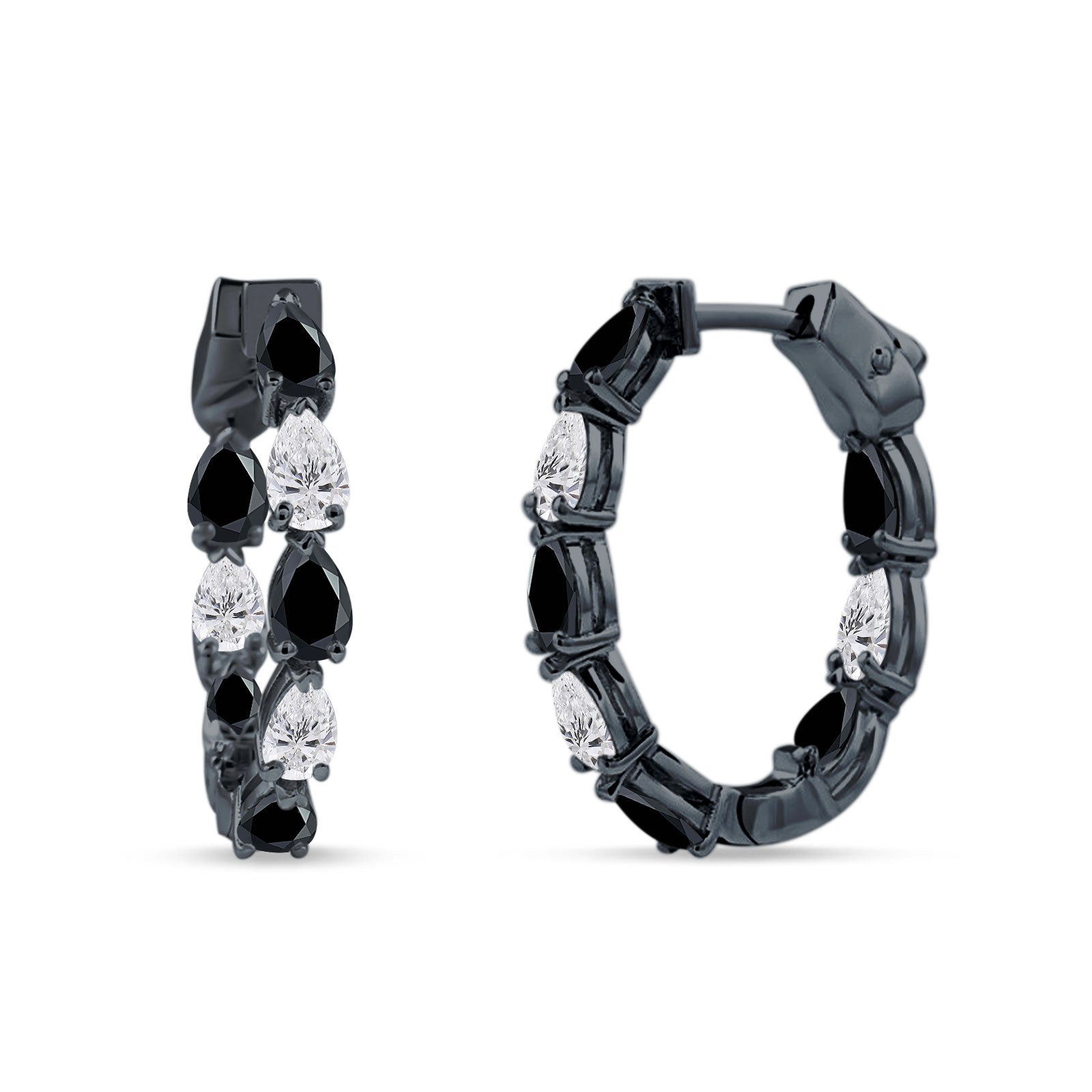 Pear Teardrop Cubic Zirconia Huggie Hoop Earring 925 Sterling Silver