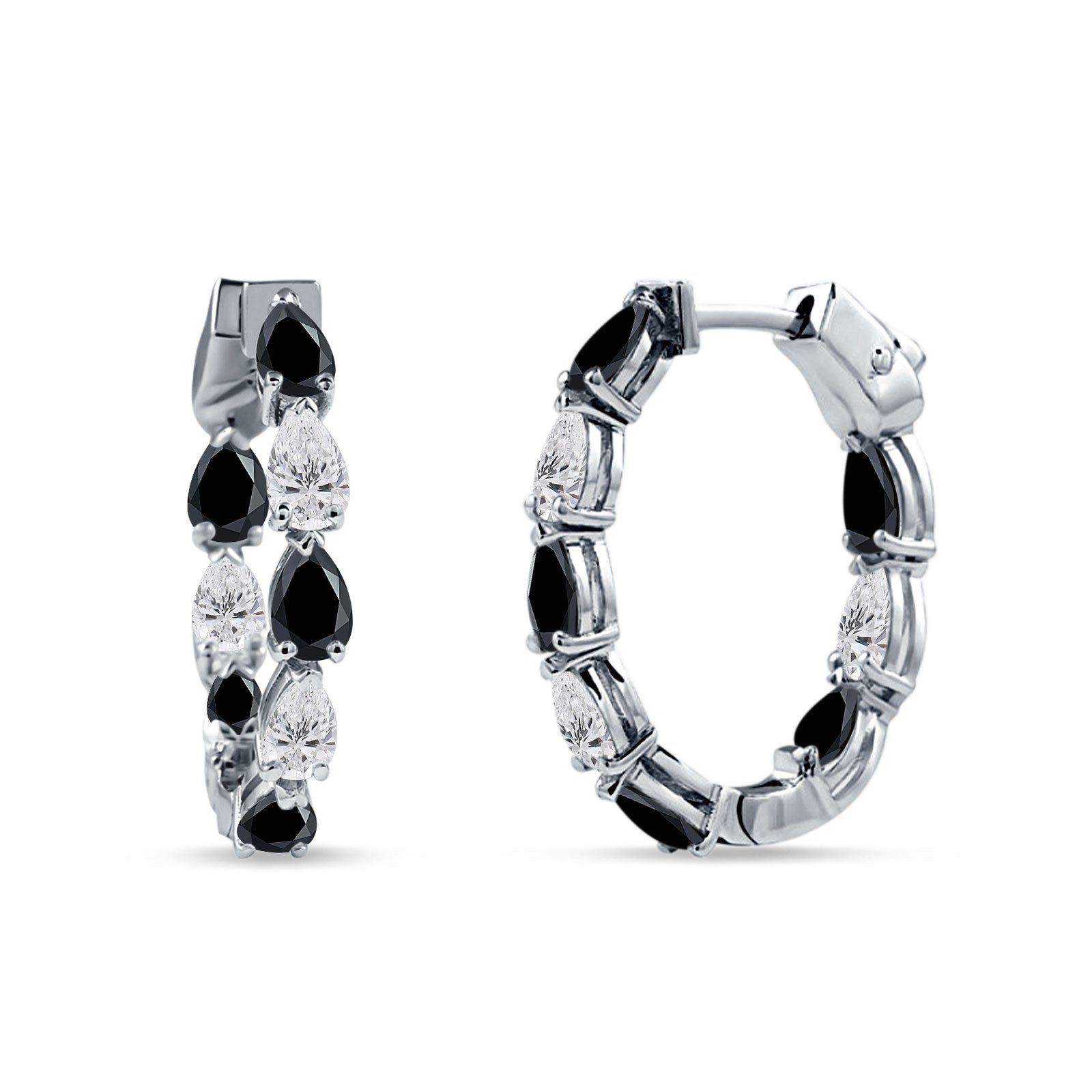 Pear Teardrop Cubic Zirconia Huggie Hoop Earring 925 Sterling Silver