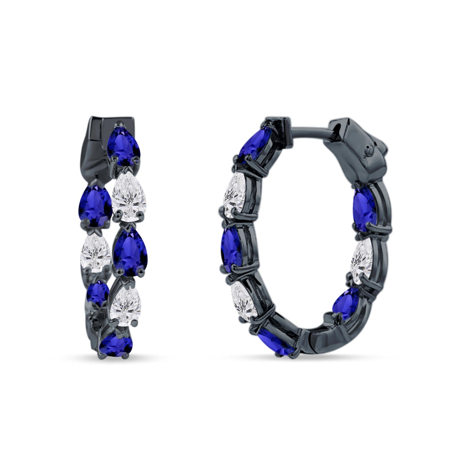 Pear Teardrop Cubic Zirconia Huggie Hoop Earring 925 Sterling Silver