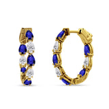 Pear Teardrop Cubic Zirconia Huggie Hoop Earring 925 Sterling Silver