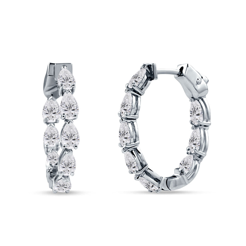 Pear Teardrop Cubic Zirconia Huggie Hoop Earring 925 Sterling Silver