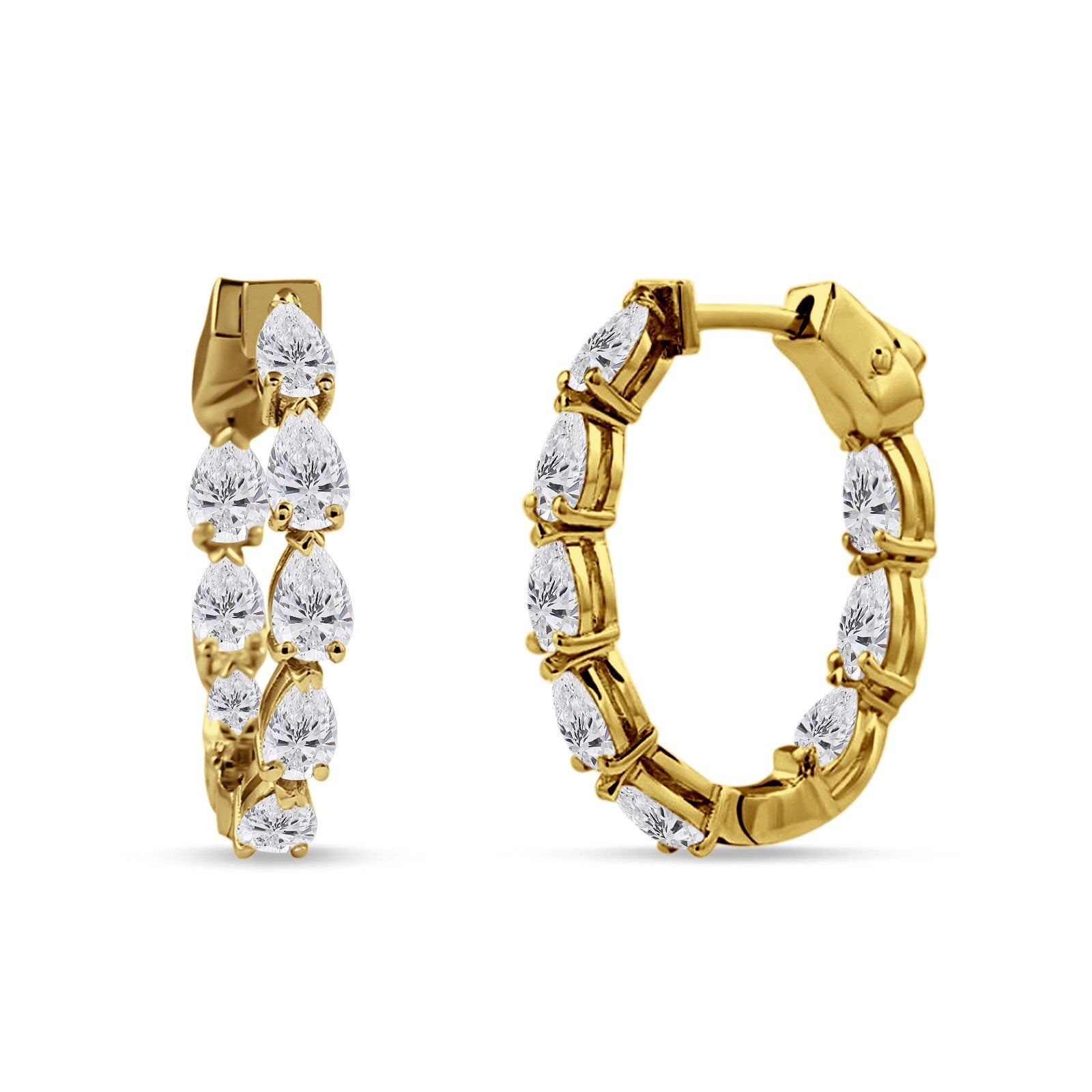 Pear Teardrop Cubic Zirconia Huggie Hoop Earring 925 Sterling Silver