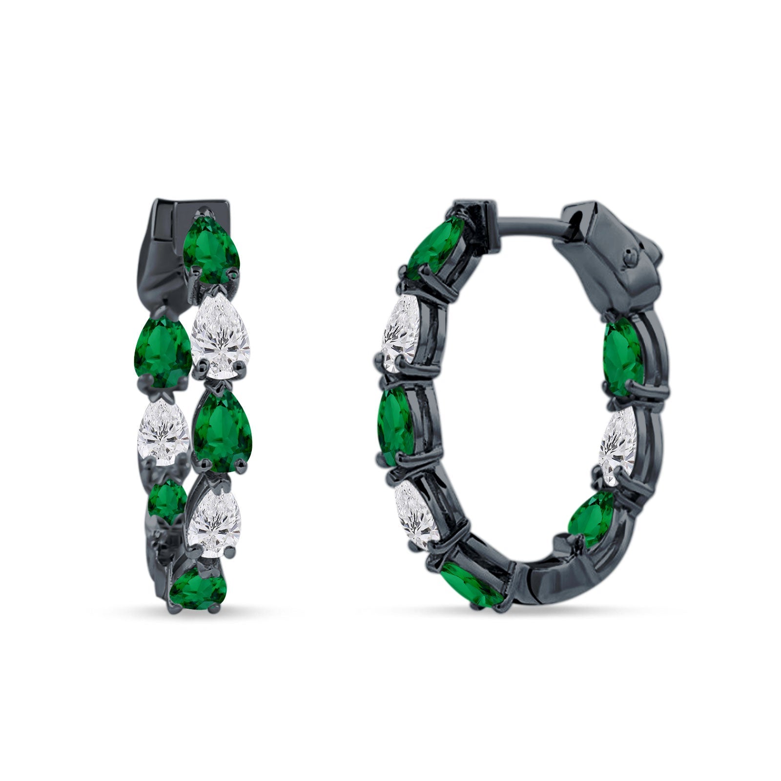 Pear Teardrop Cubic Zirconia Huggie Hoop Earring 925 Sterling Silver