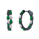 Pear Teardrop Cubic Zirconia Huggie Hoop Earring 925 Sterling Silver