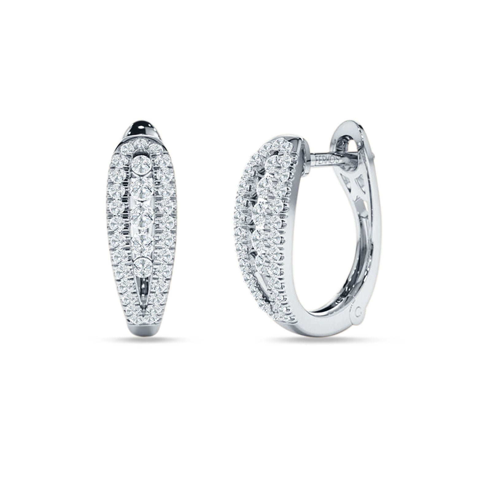 Three Row Oblong Hoop Earring Cubic Zirconia 925 Sterling Silver