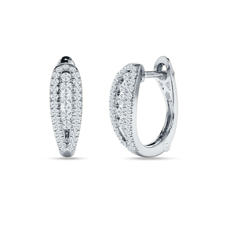 Three Row Oblong Hoop Earring Cubic Zirconia 925 Sterling Silver