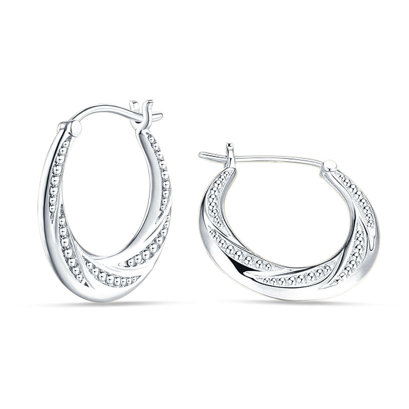 Round Beaded Creole Hoop Earrings Twisted 925 Sterling Silver