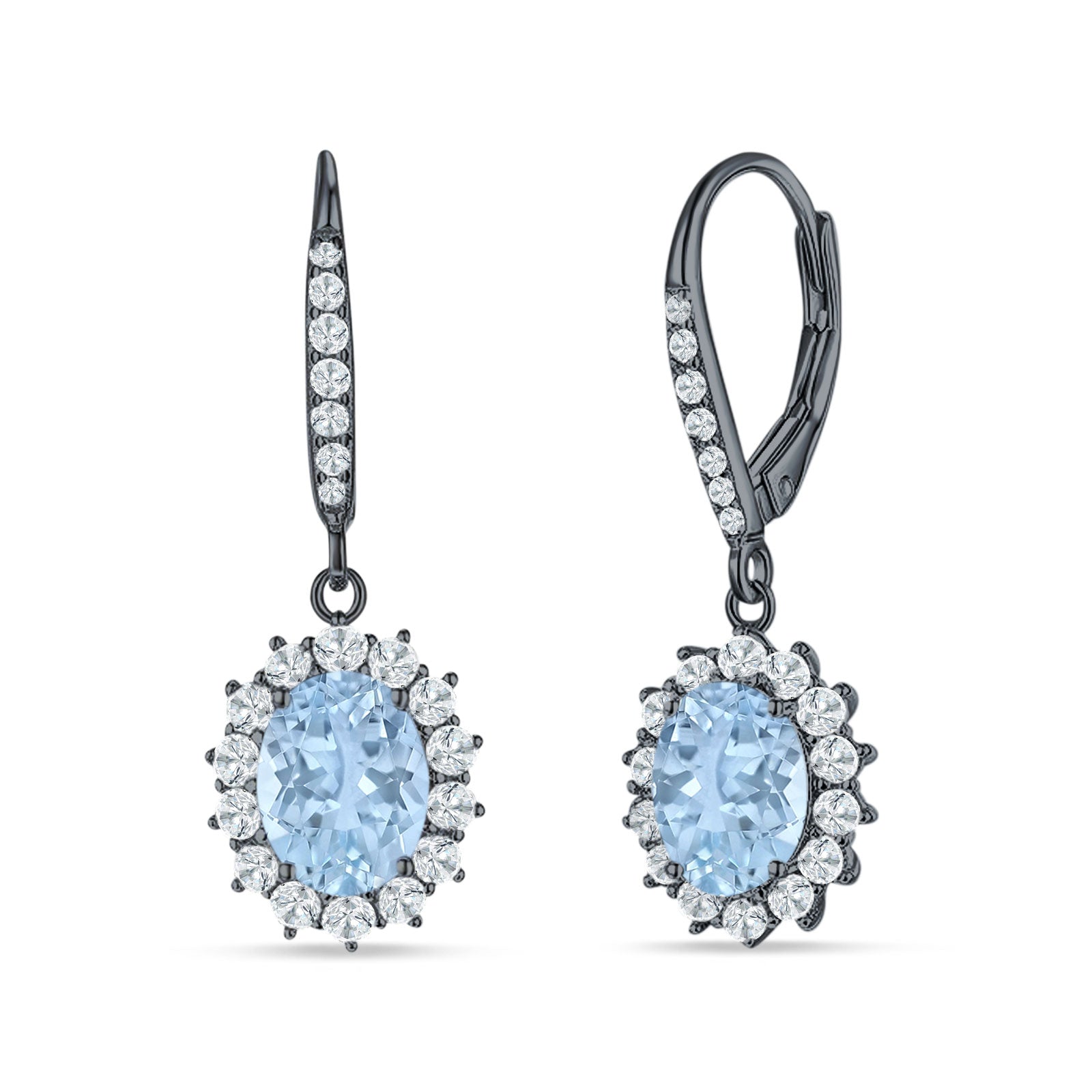 Oval Halo Flower Drop Dangle Leverback Earring Cubic Zirconia 925 Sterling Silver