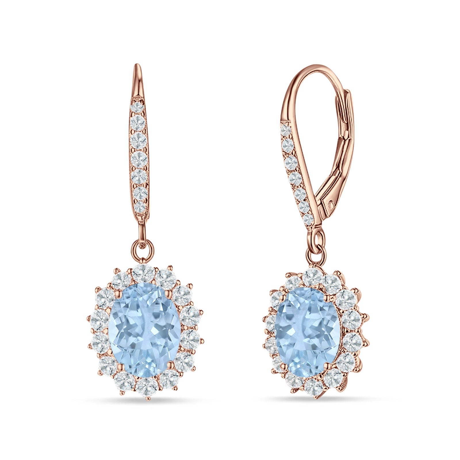 Oval Halo Flower Drop Dangle Leverback Earring Cubic Zirconia 925 Sterling Silver