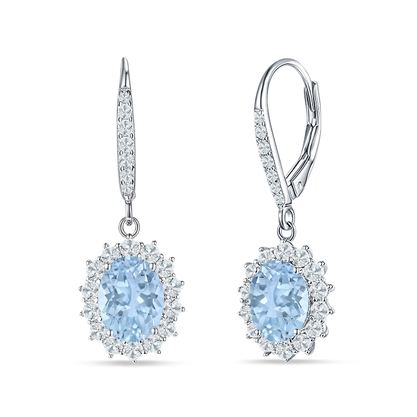 Oval Halo Flower Drop Dangle Leverback Earring Cubic Zirconia 925 Sterling Silver