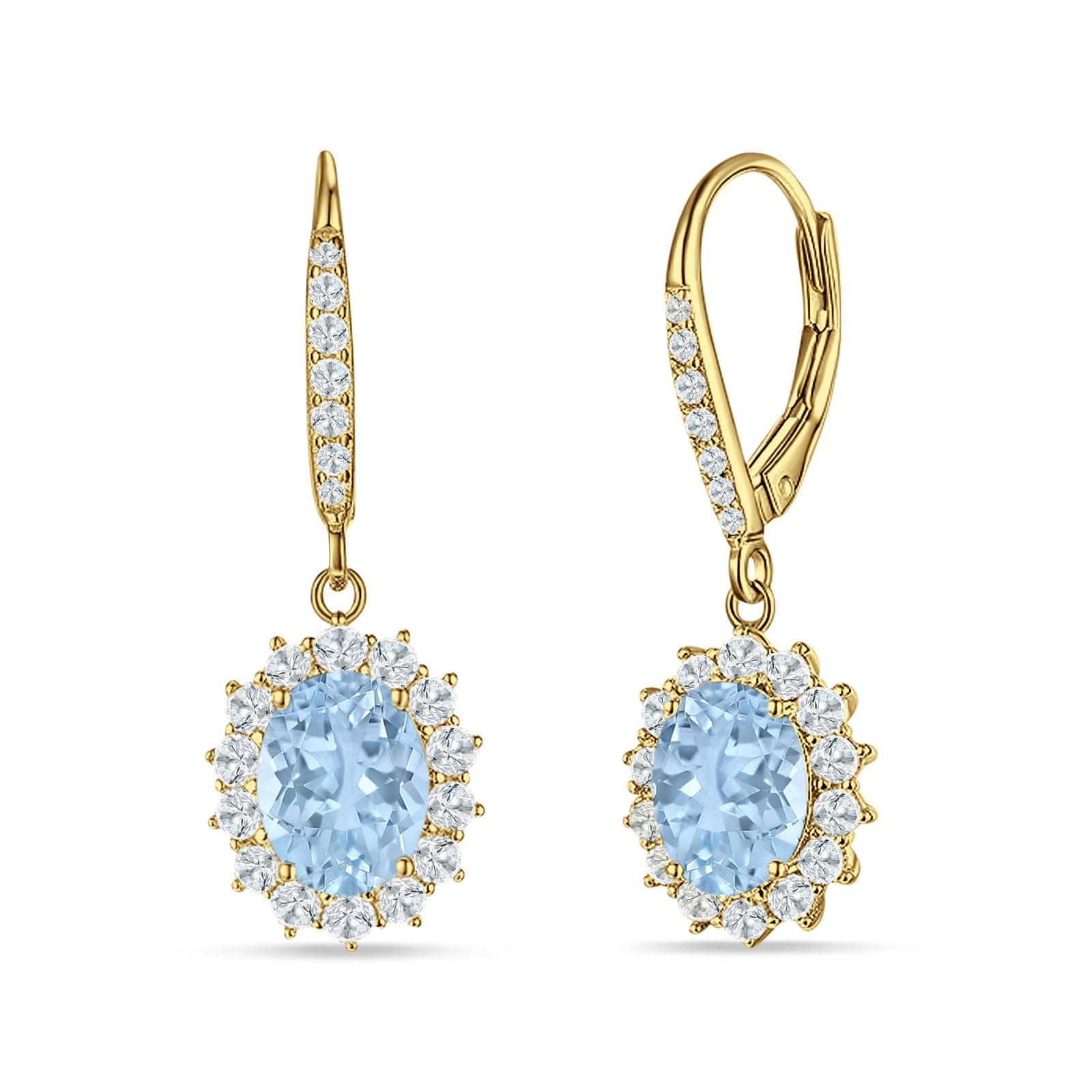 Oval Halo Flower Drop Dangle Leverback Earring Cubic Zirconia 925 Sterling Silver