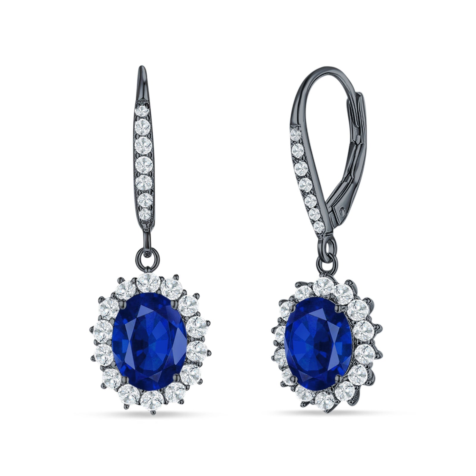 Oval Halo Flower Drop Dangle Leverback Earring Cubic Zirconia 925 Sterling Silver