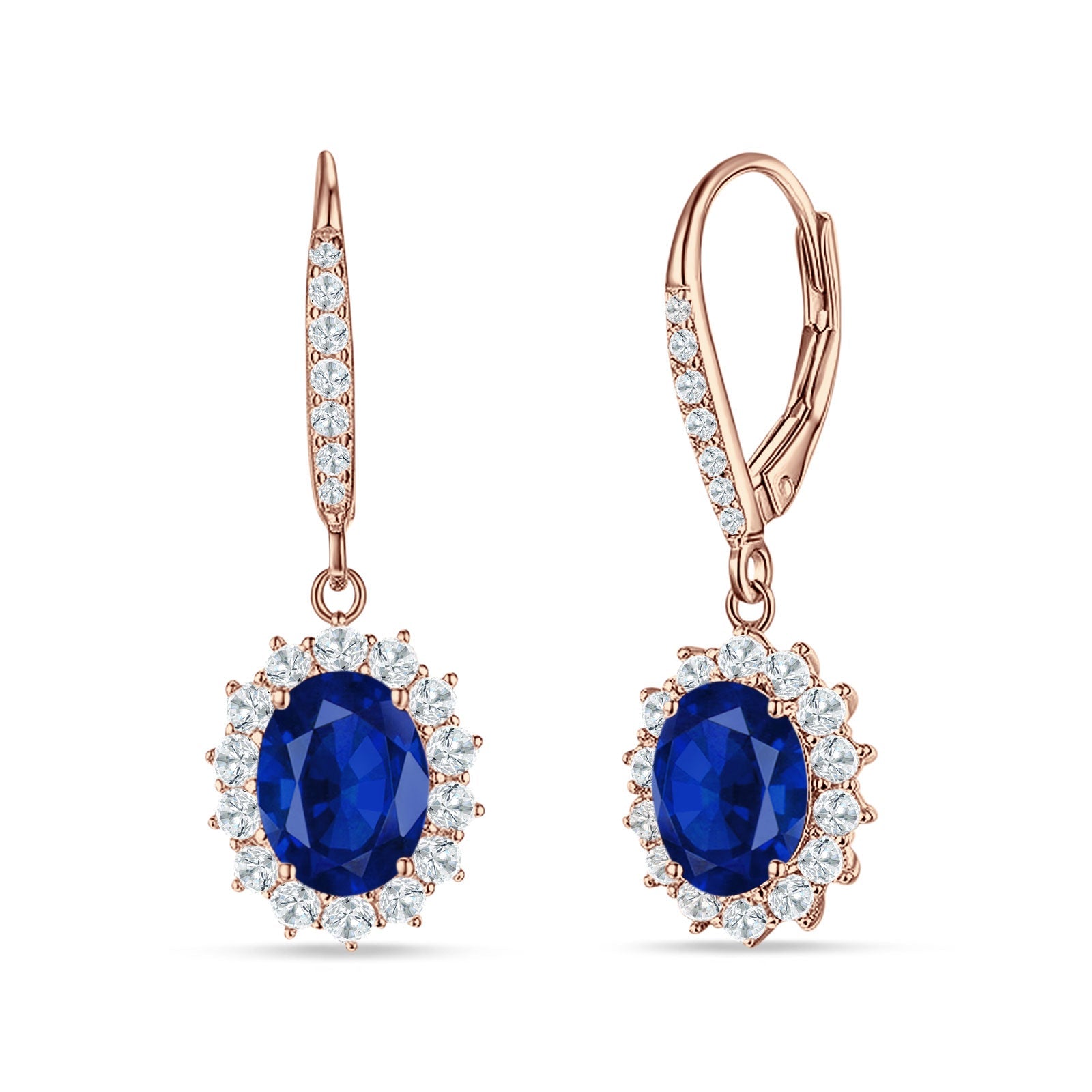 Oval Halo Flower Drop Dangle Leverback Earring Cubic Zirconia 925 Sterling Silver