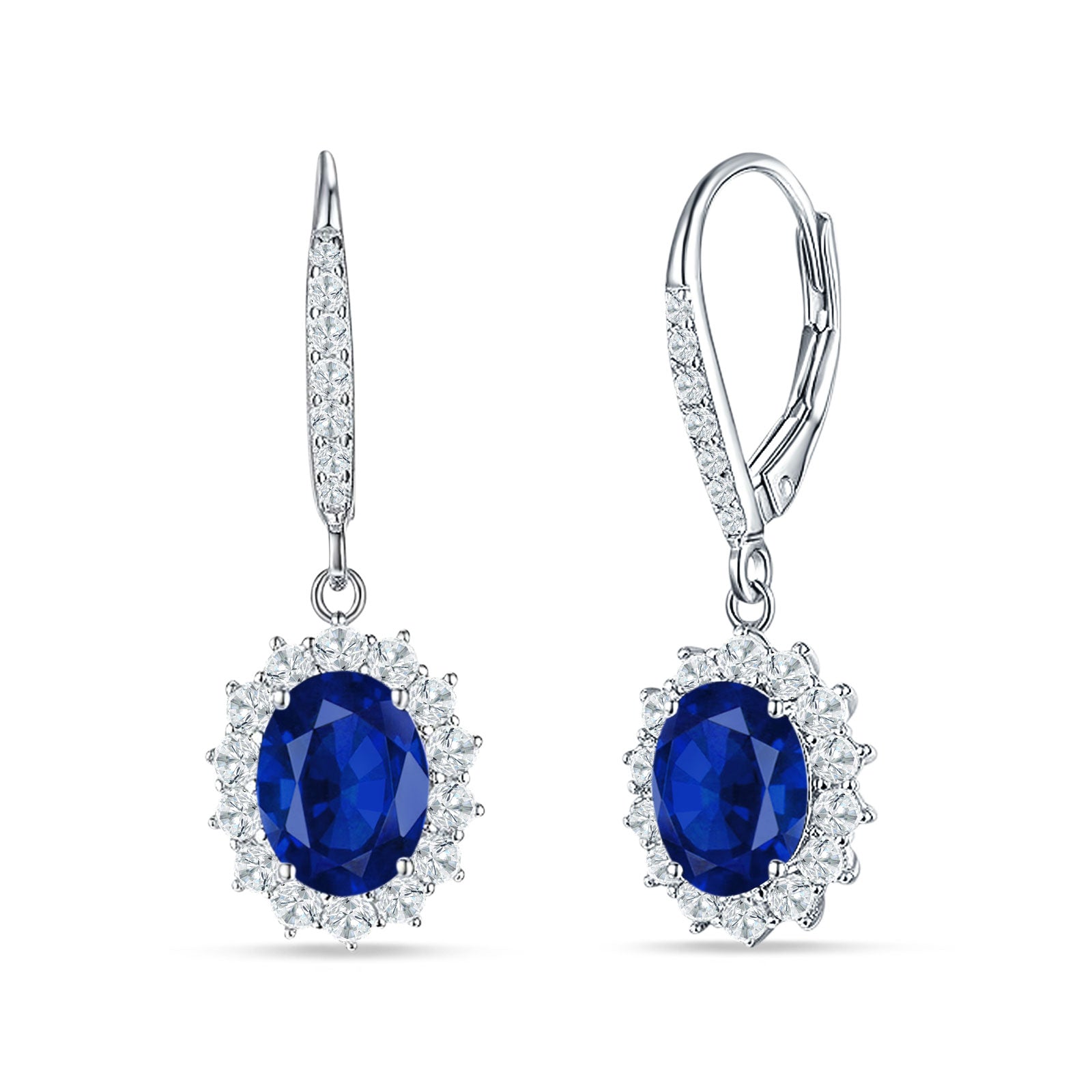 Oval Halo Flower Drop Dangle Leverback Earring Cubic Zirconia 925 Sterling Silver