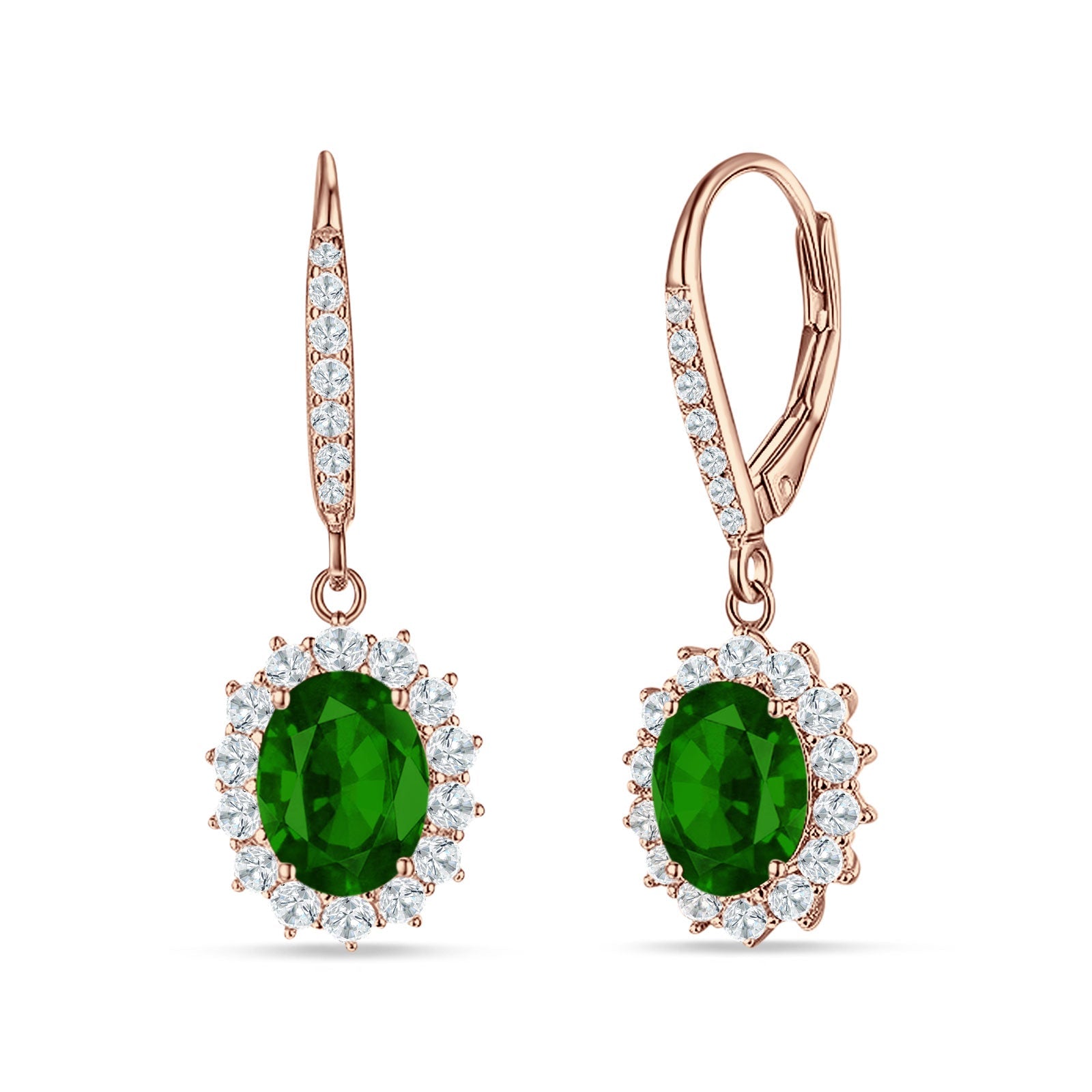Oval Halo Flower Drop Dangle Leverback Earring Cubic Zirconia 925 Sterling Silver