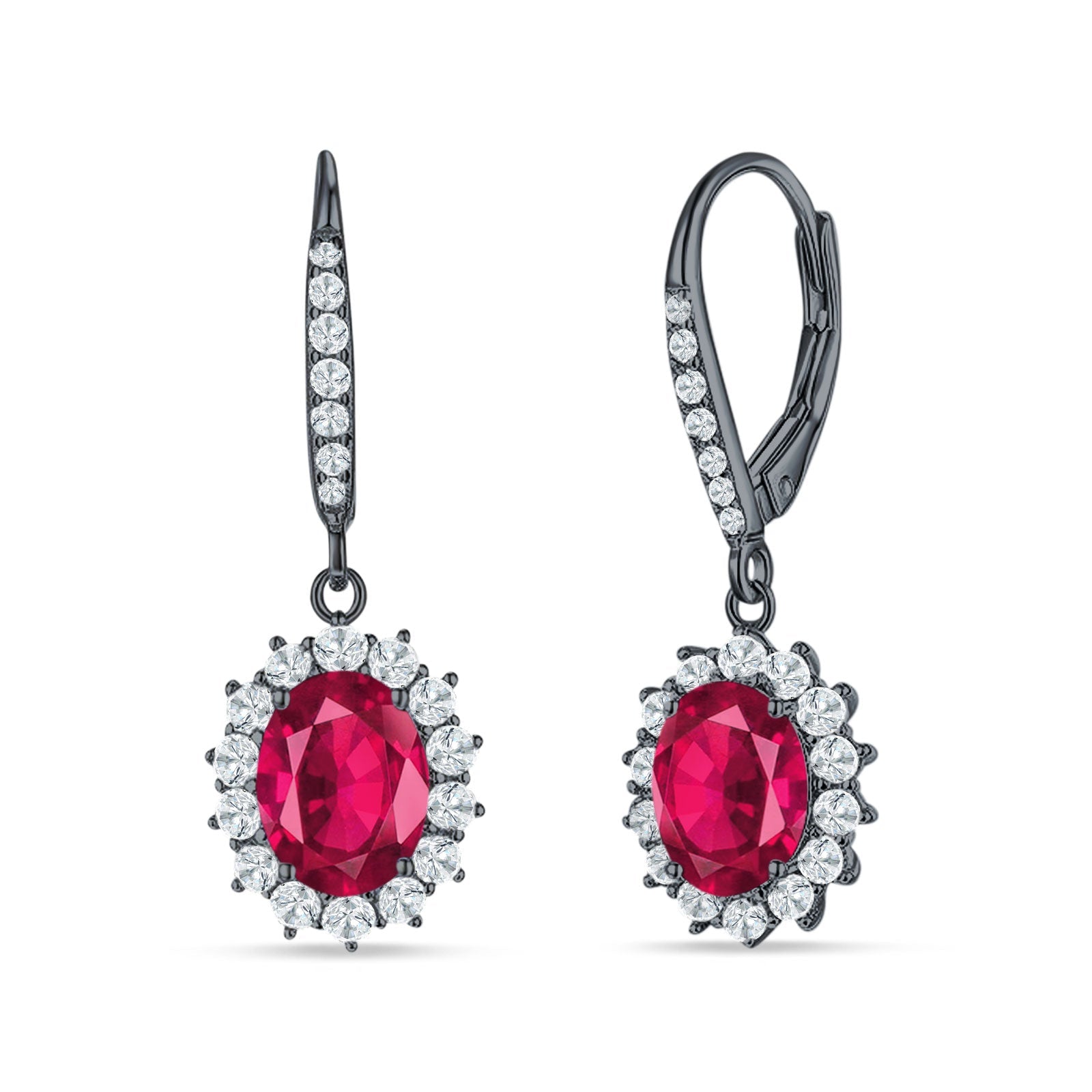 Oval Halo Flower Drop Dangle Leverback Earring Cubic Zirconia 925 Sterling Silver
