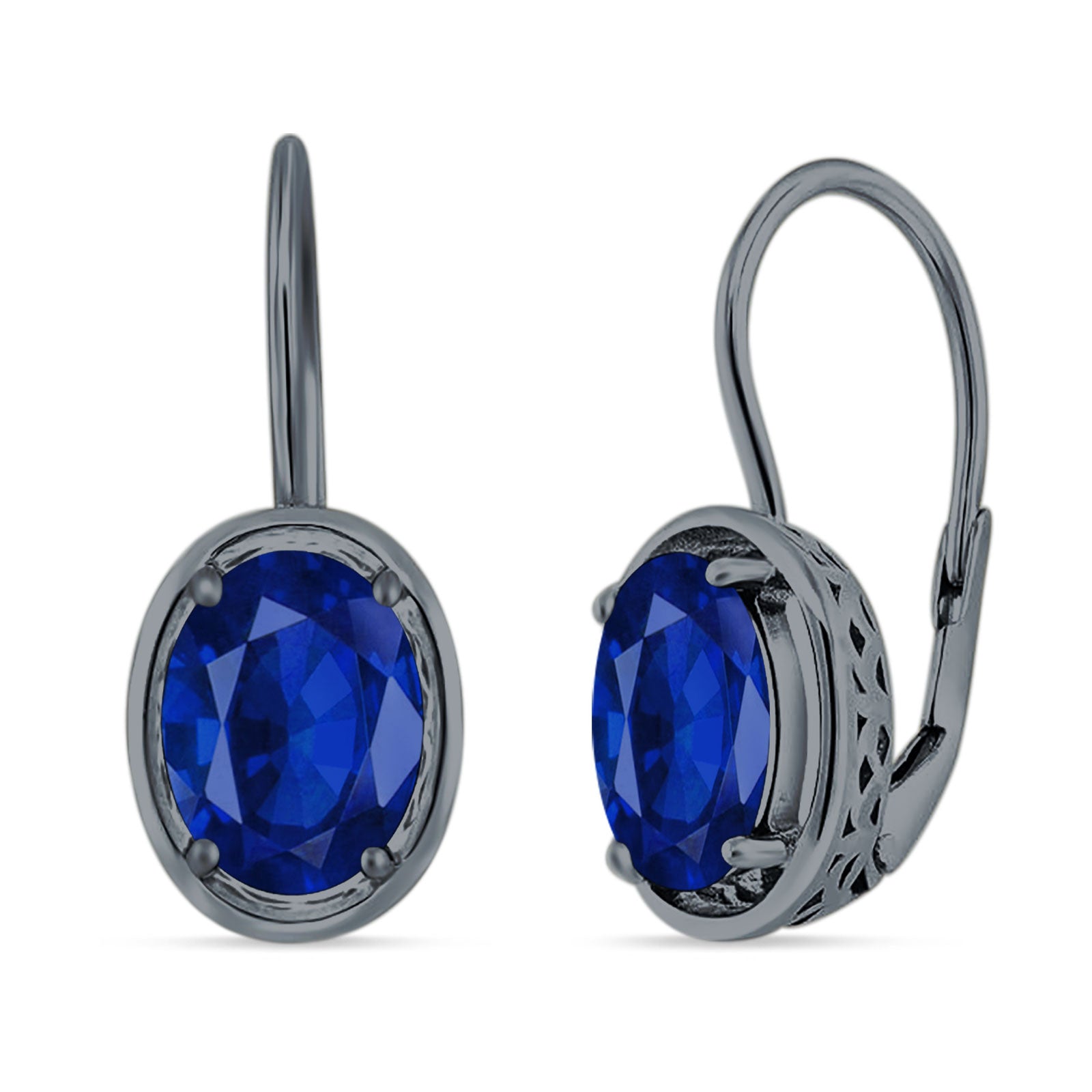 Oval Solitaire Drop Dangle Leverback Earring Cubic Zirconia 925 Sterling Silver