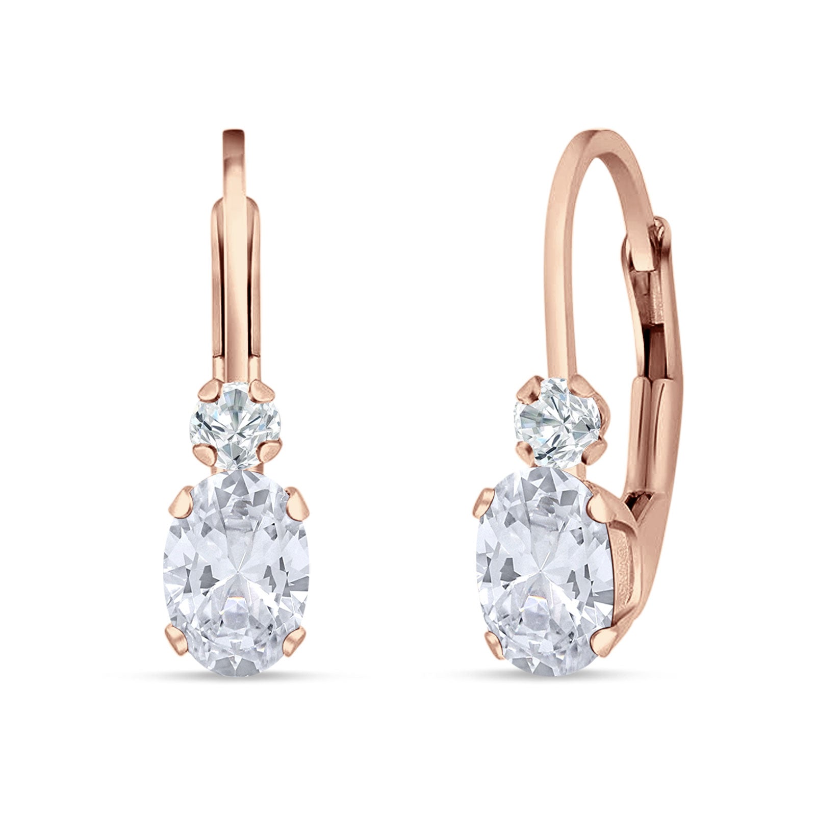 Oval Drop Dangle Charm Leverback Earring Cubic Zirconia 925 Sterling Silver