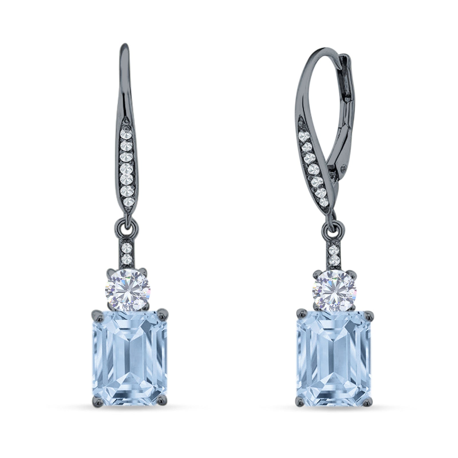 Emerald Cut Oblong Drop Dangle Leverback Earring Cubic Zrconia 925 Sterling Silver