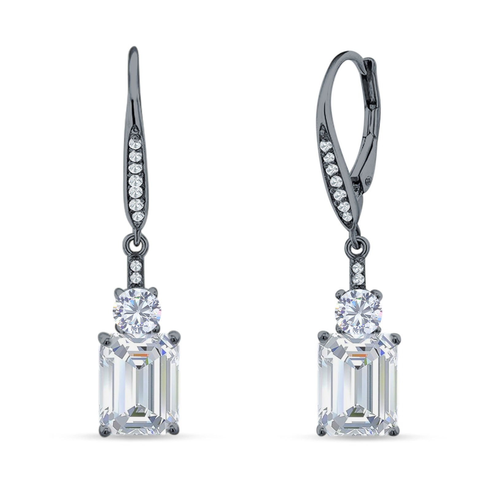 Emerald Cut Oblong Drop Dangle Leverback Earring Cubic Zrconia 925 Sterling Silver