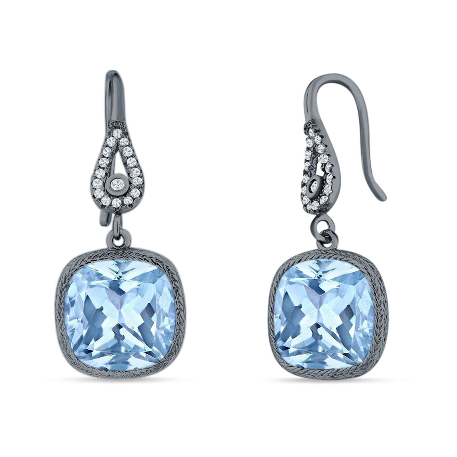 Cushion Drop Dangle Pear Fishhook Earring Cubic Zirconia 925 Sterling Silver