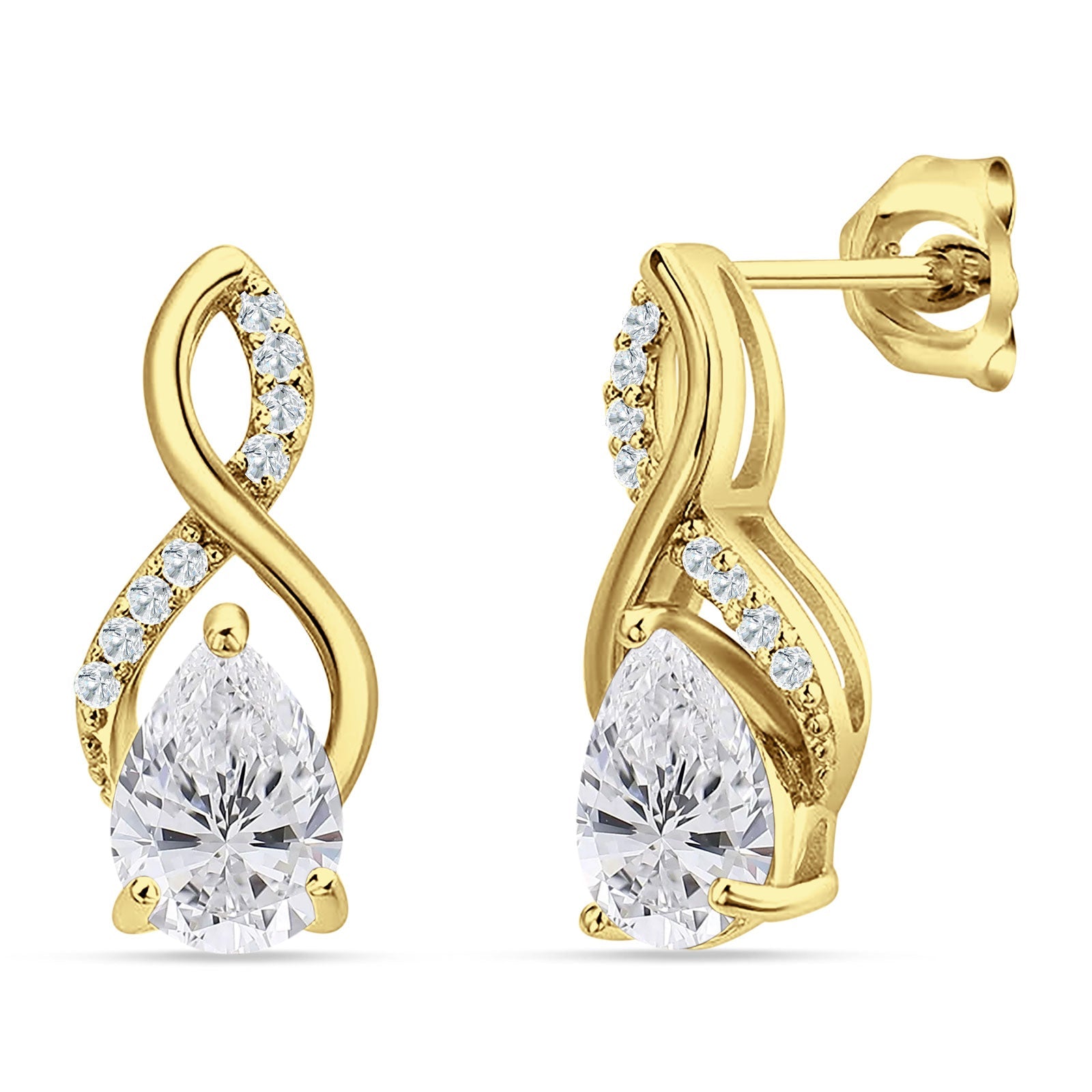 Pear Teardrop Infinity Stud Earring Cubic Zirconia 925 Sterling Silver