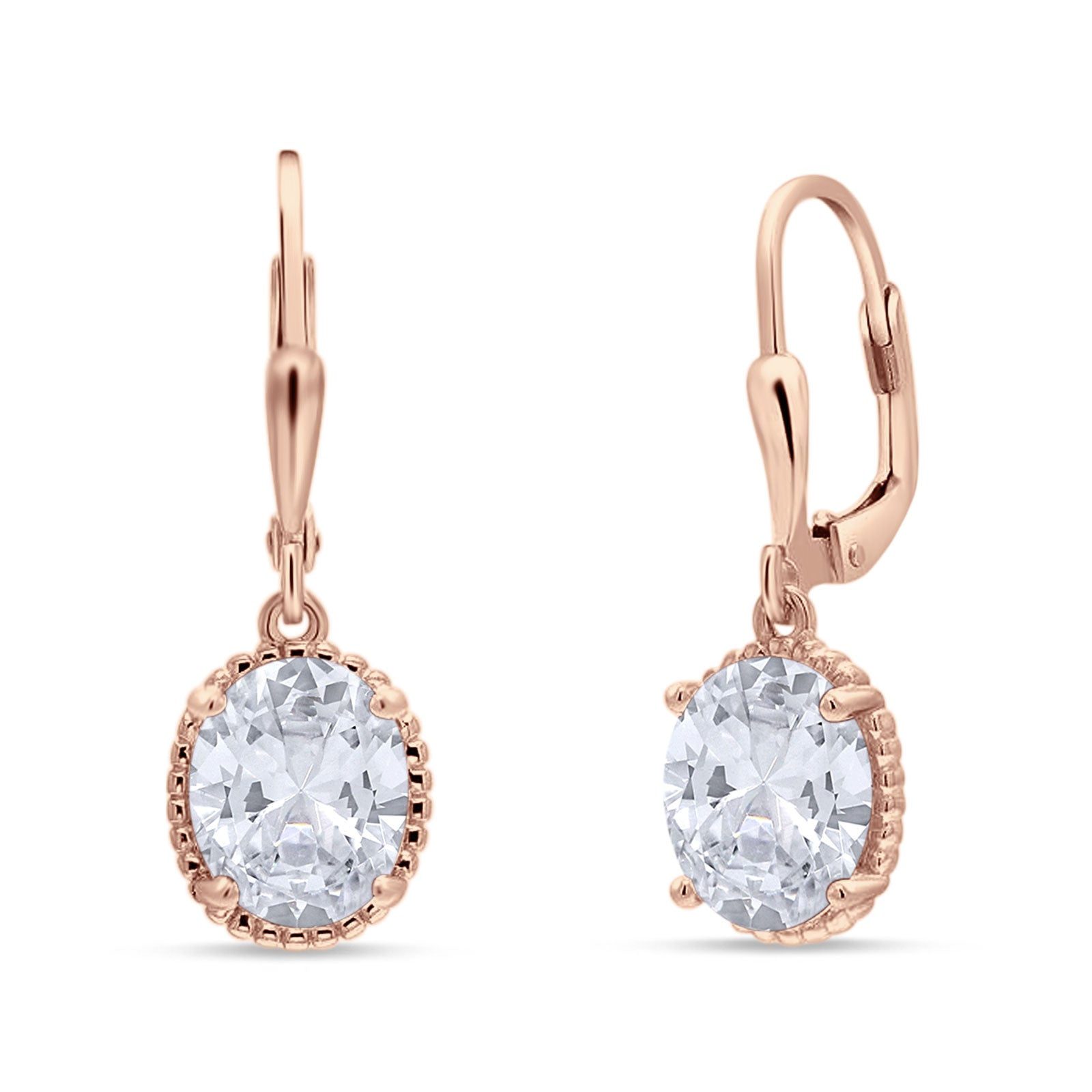 Oval Drop Dangle Leverback Earring Cubic Zirconia Solid 925 Sterling Silver