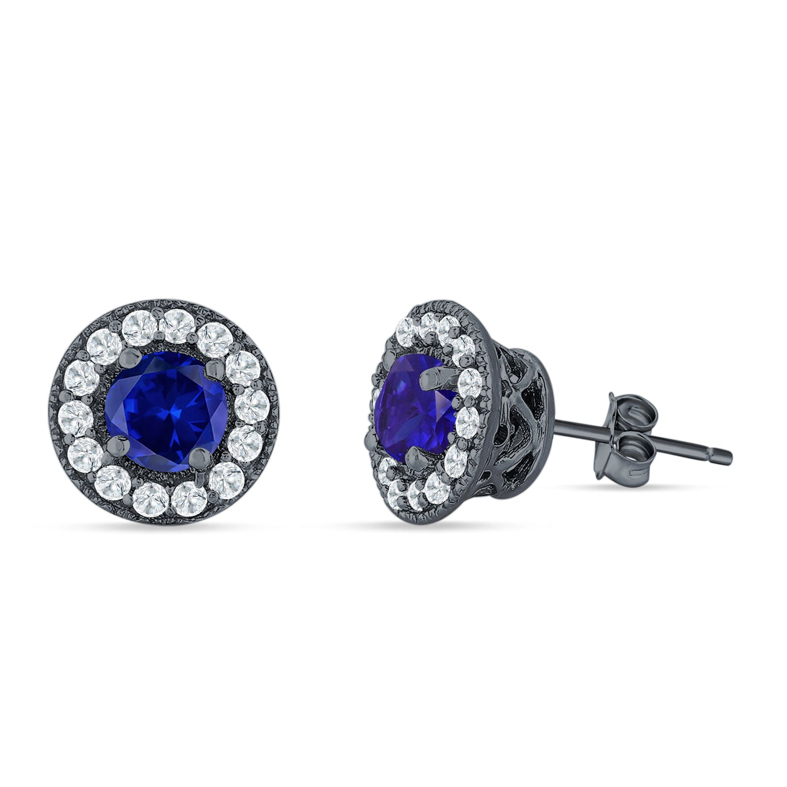 Round Halo Stud Earring Cubic Zirconia 925 Sterling Silver