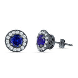 Round Halo Stud Earring Cubic Zirconia 925 Sterling Silver