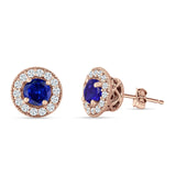 Round Halo Stud Earring Cubic Zirconia 925 Sterling Silver