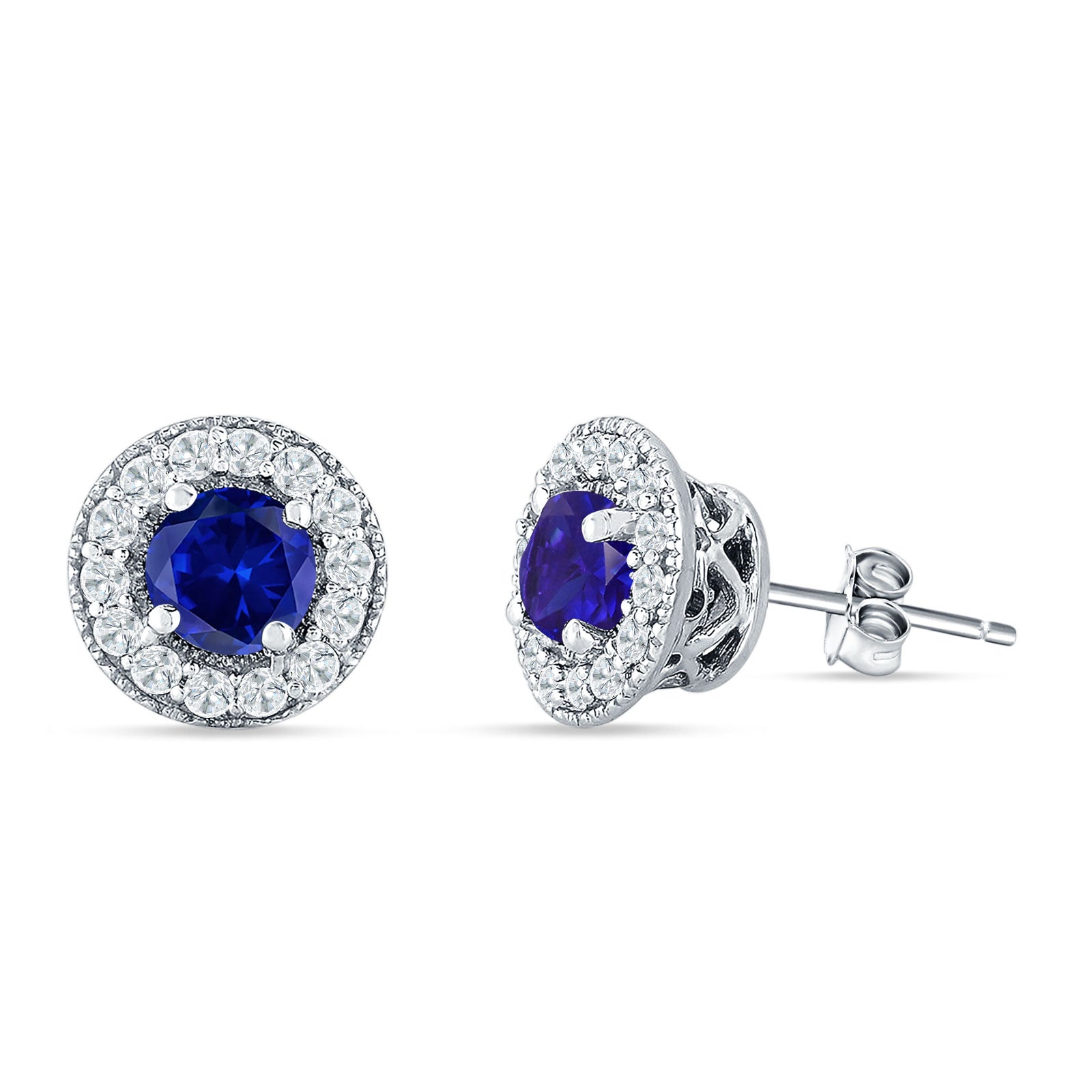 Round Halo Stud Earring Cubic Zirconia 925 Sterling Silver