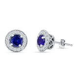 Round Halo Stud Earring Cubic Zirconia 925 Sterling Silver