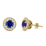 Round Halo Stud Earring Cubic Zirconia 925 Sterling Silver