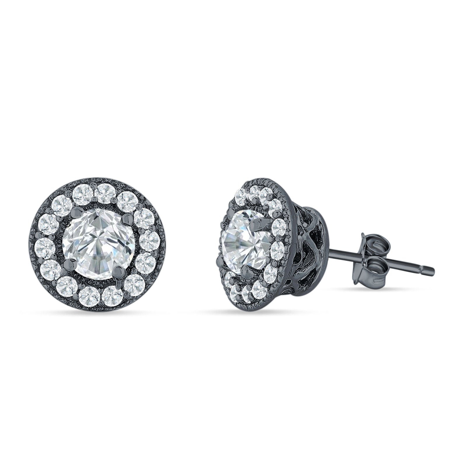 Round Halo Stud Earring Cubic Zirconia 925 Sterling Silver