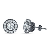 Round Halo Stud Earring Cubic Zirconia 925 Sterling Silver